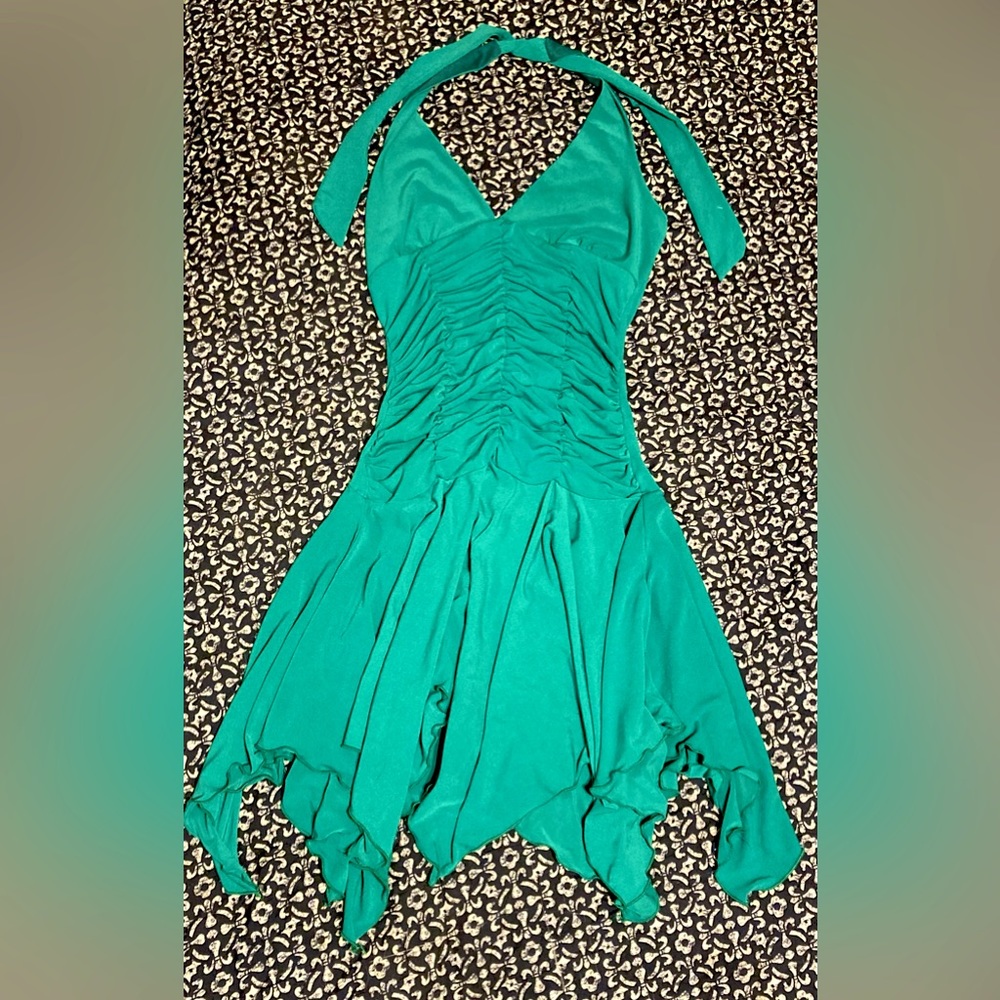 Trixxi Green Halter Tieback Ruffle Dress